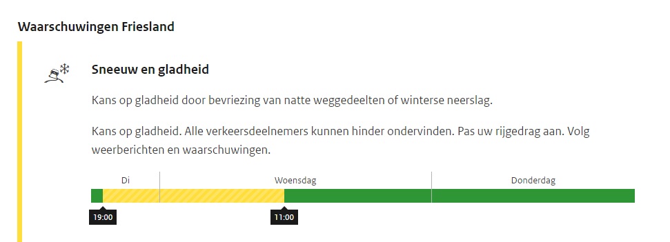  Code geel: sneeuwbuien zorgen voor gladheid in Noordoost Fryslân
